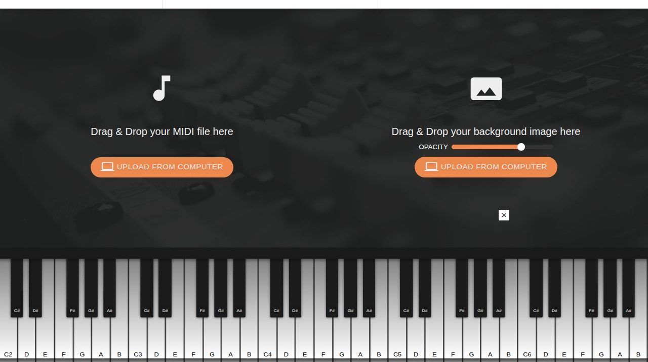 MIDI2Piano<span>.</span>com in 2016, from the Wayback Machine