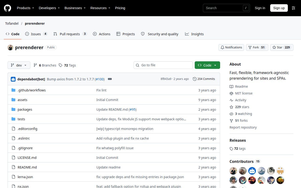 prerenderer on GitHub