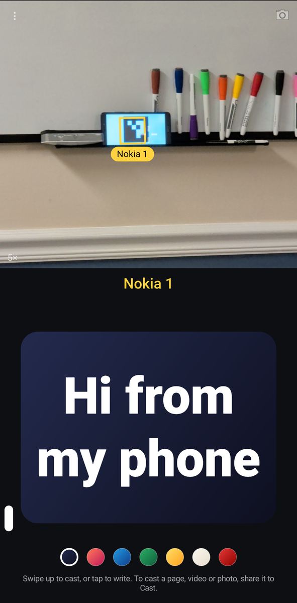 The casting app on my phone, pointed at a Nokia showing its marker